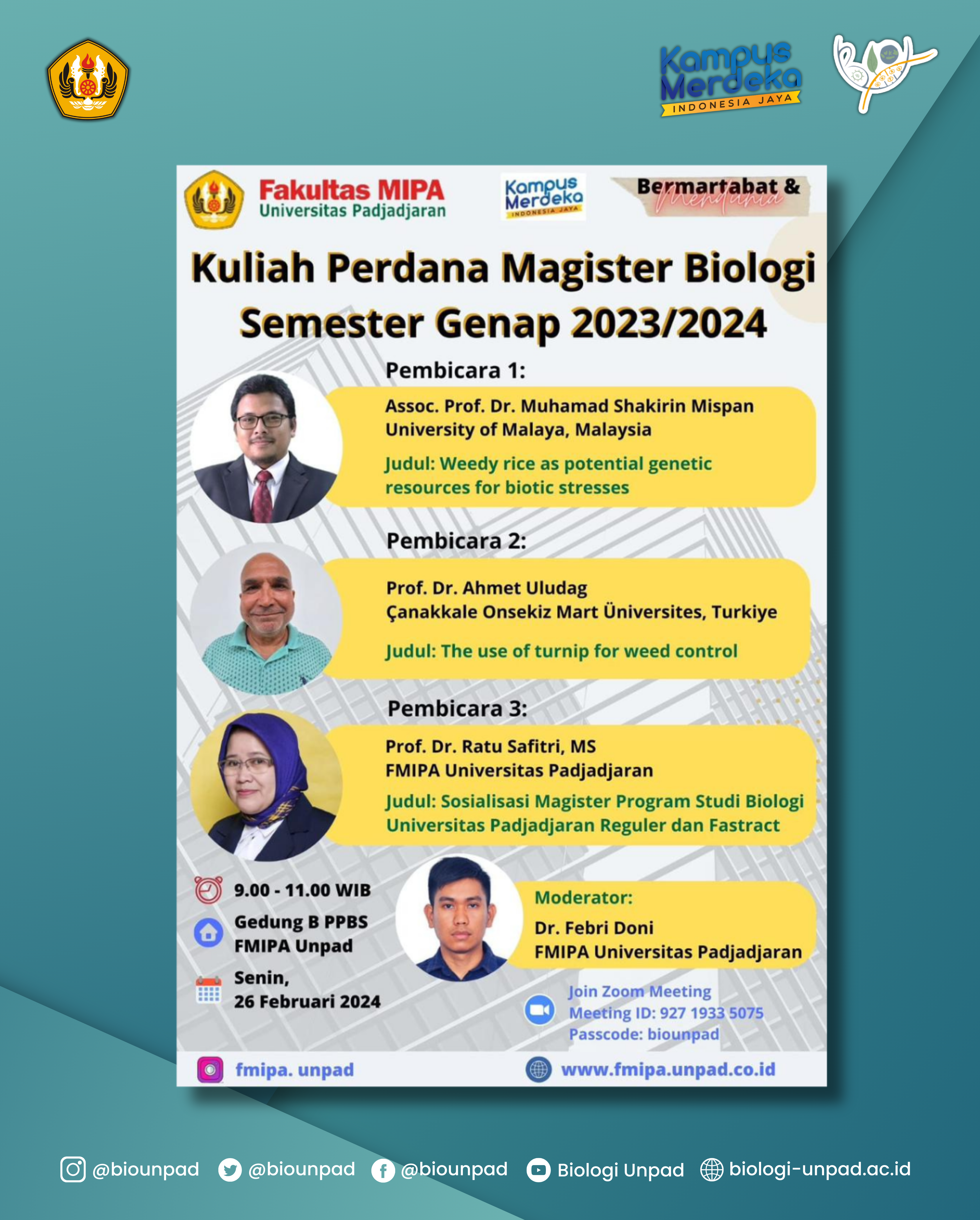 [EVENT INFO: INAUGURAL LECTURER OF MASTER OF BIOLOGY 2023/2024]